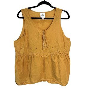 Knox Rose Womans Plus Size XXL Sleeveless Crochet Mustard Flowy Tassel Top